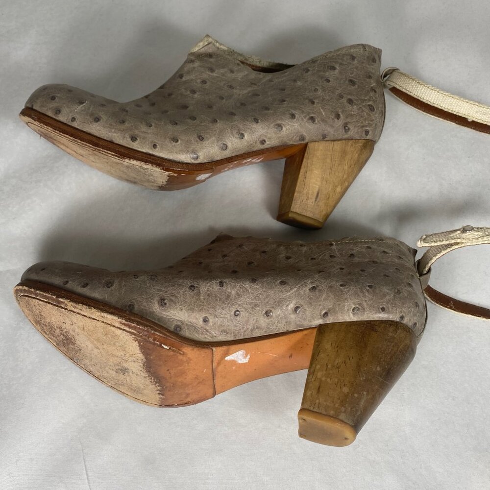 Rachel Comey Pinion Ostrich Leather Booties Gray Ankle Strap Wood Heel 7 - Picture 6 of 12